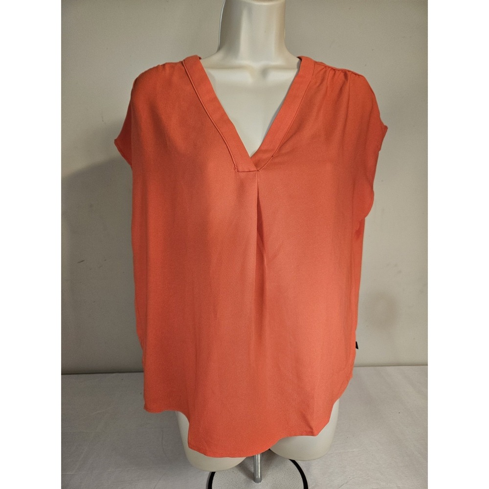 Banana Republic‎ Womens Coral Orange V-Neck Pleated Cap Sleeve Blouse Small NWT